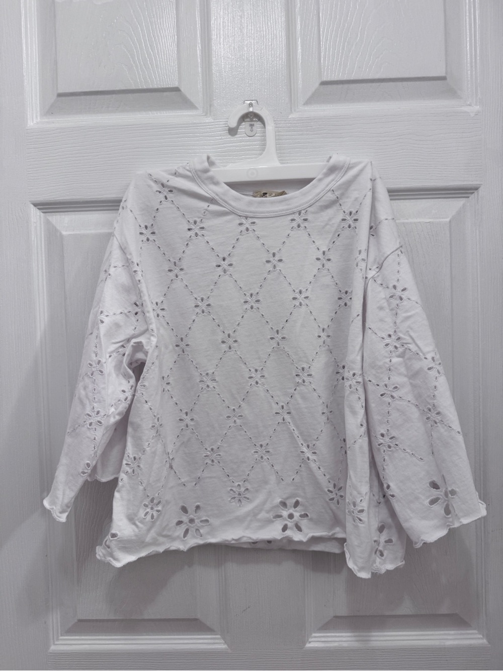 Madewell White Eyelet Long Sleeve Women's Top